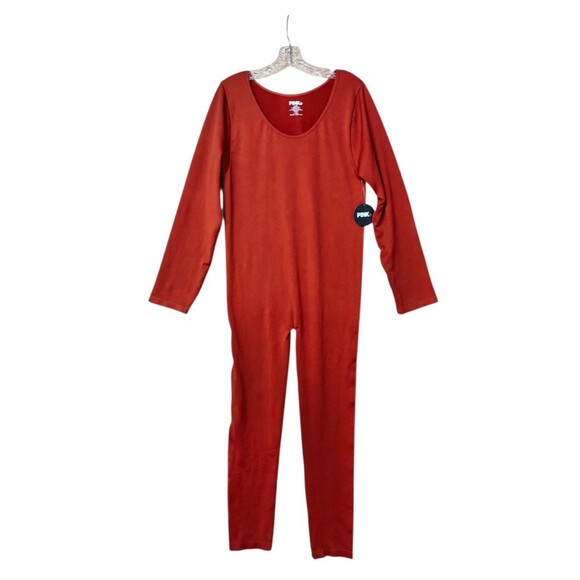 C205 Orange Scoop Neck Lounge Jumpsuit 2X-3X Skims Style Long Sleeve Romper NWT - Picture 1 of 4